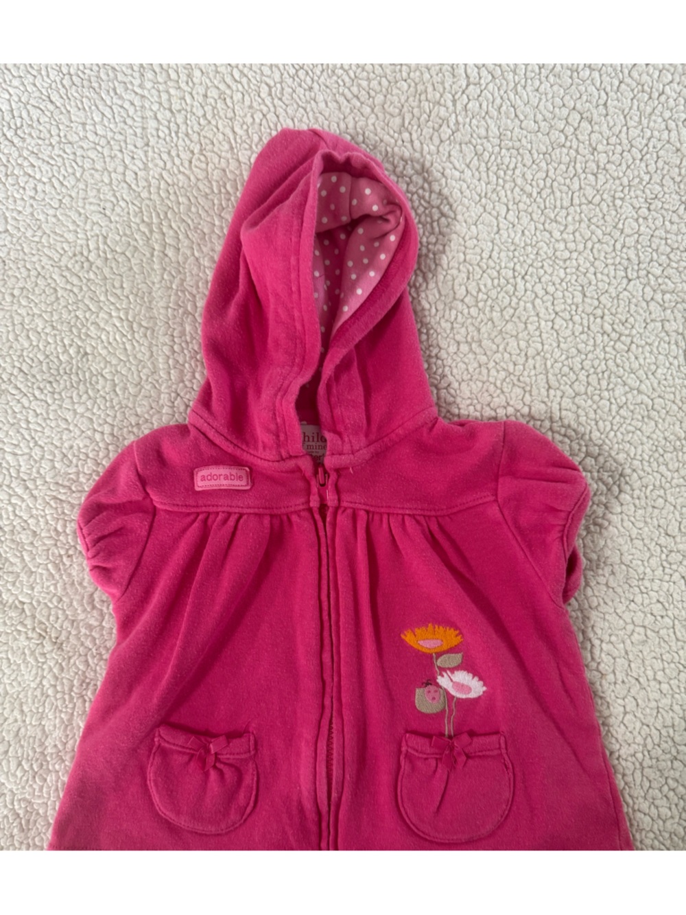 child of mine Hot Pink Sleeveless Hooded Baby Jacket with Flower Embroidery